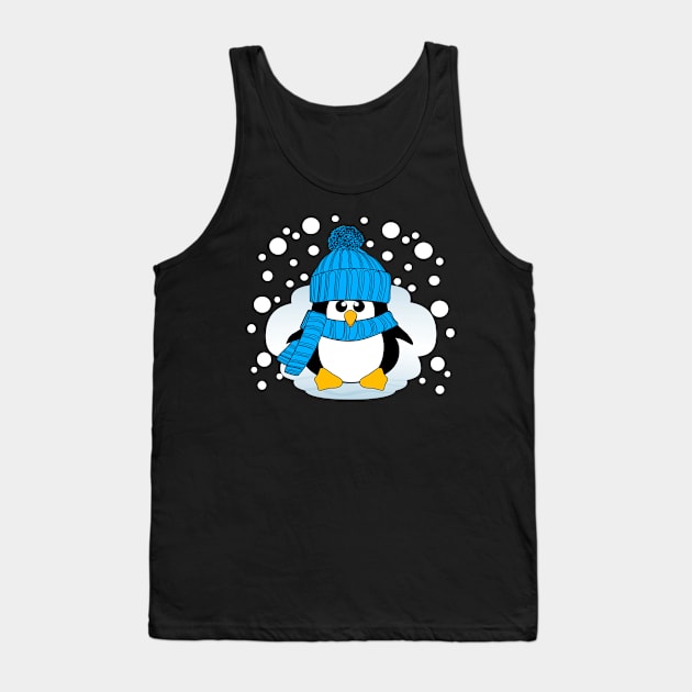 Christmas Boy Penguin with Light Blue Hat and Scarf Tank Top by Krimbles